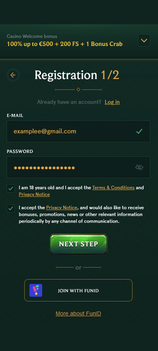 Processus d'inscription Casinia sur mobile